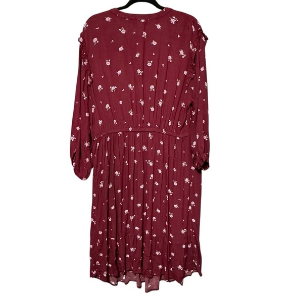 OLD NAVY Burgundy Ditsy Floral Button Front Ruffled Shoulder Midi Length Dress - Picture 6 of 9